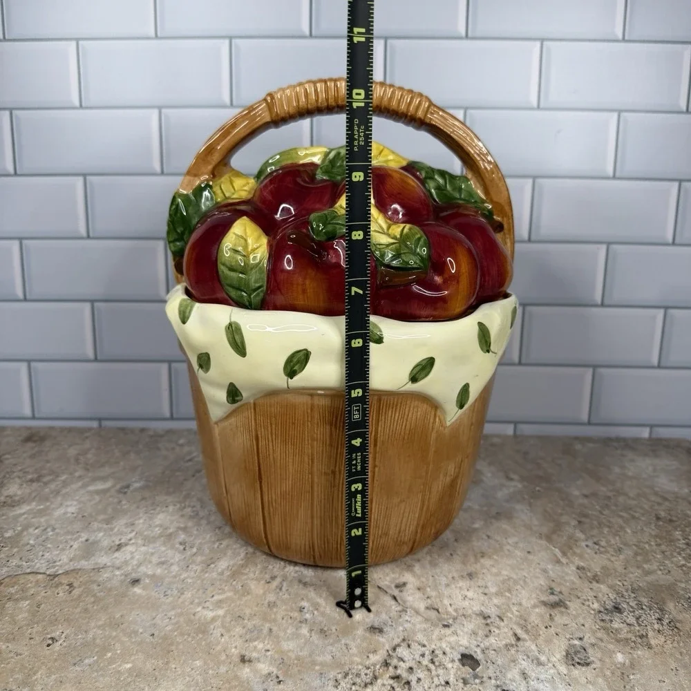 Vintage Cooks Club Porcelain Apple Basket Cookie Jar Collectible